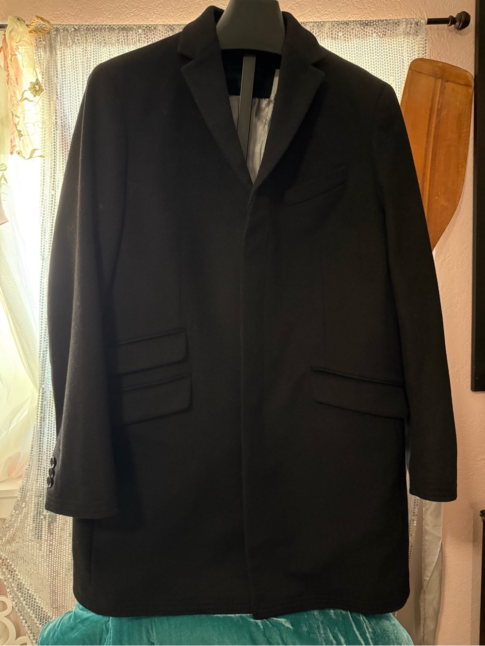 Banana Republic Black Wool-Blend Coat with Lined Interior Sz XL - Picture 4 of 16